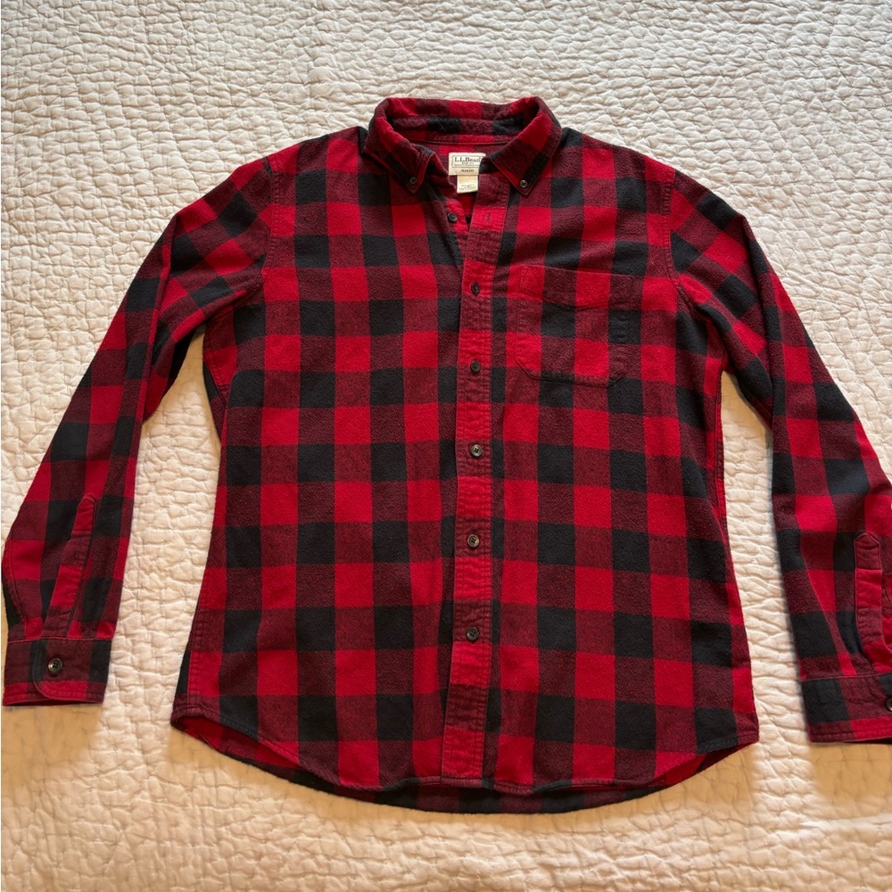 L.L. Bean Red and Black Casual Button Down Shirt